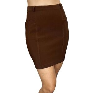 Vintage minimalist Canadian made stretchy brown ribbed knit mini skirt
